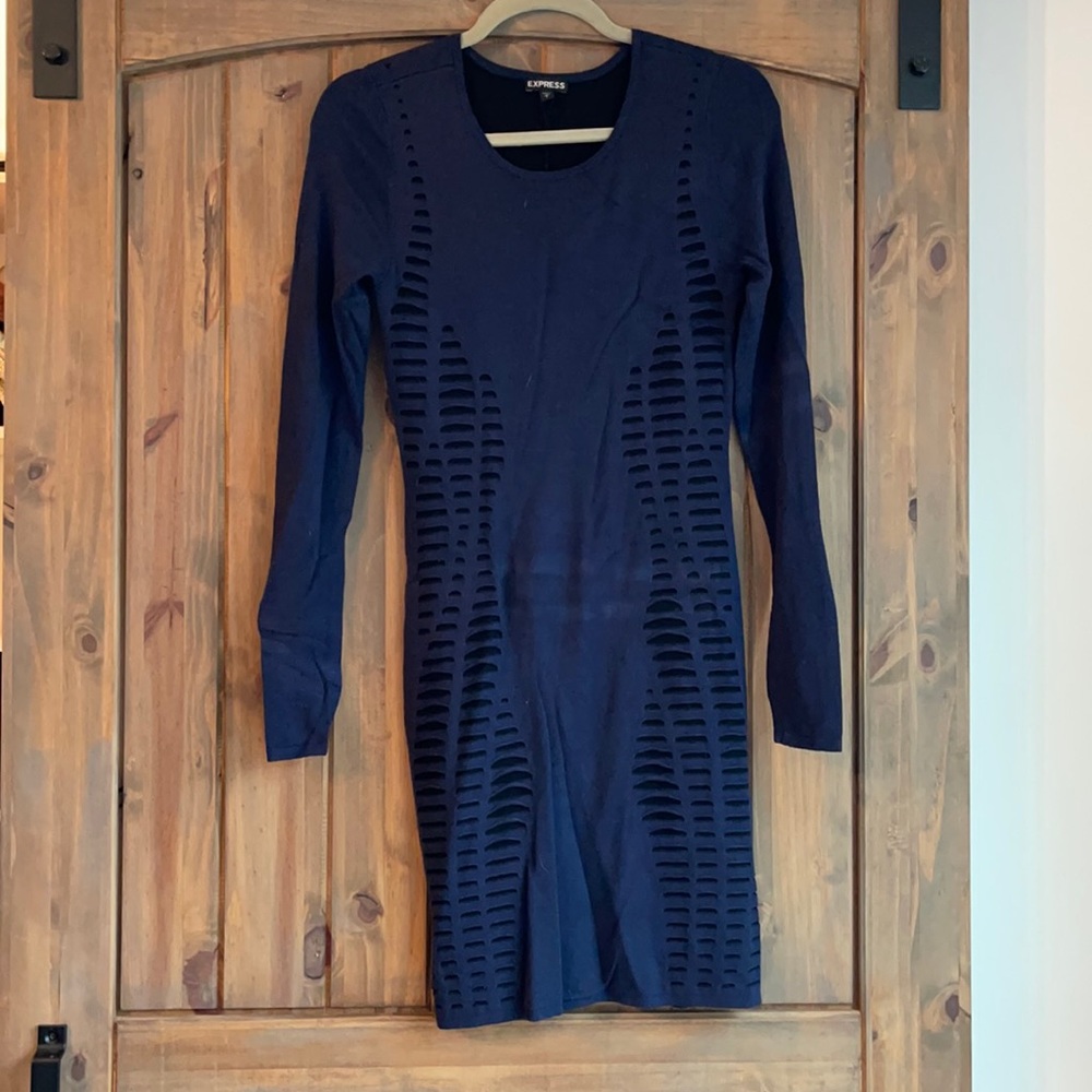 Blue dress with black “holes”